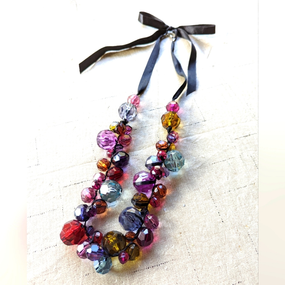 J Crew Statement Necklace Multi-Color. Adjustable Ribbon Tie Closure